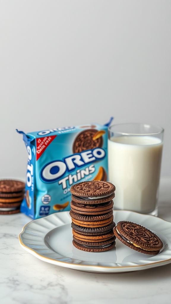 Oreo Thins Oatmeal Creme cookies on a plate