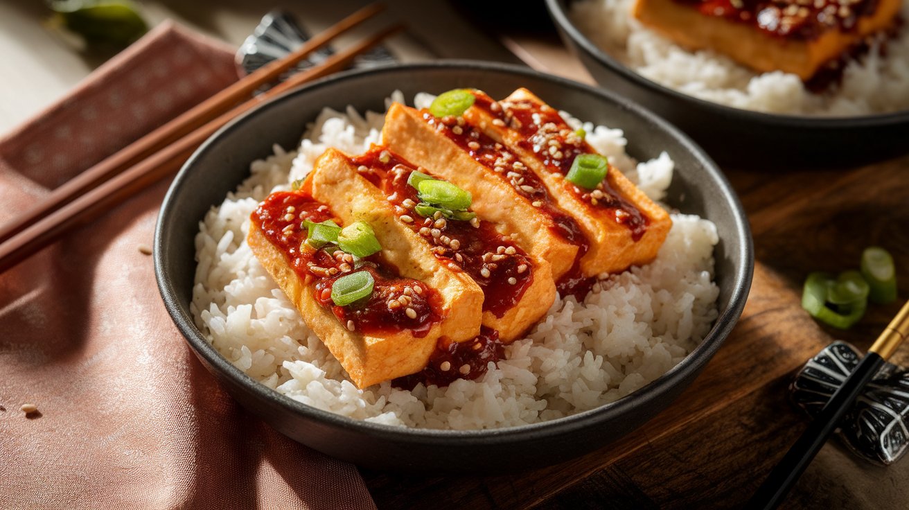 Crispy Gochujang Korean Tofu with Rice