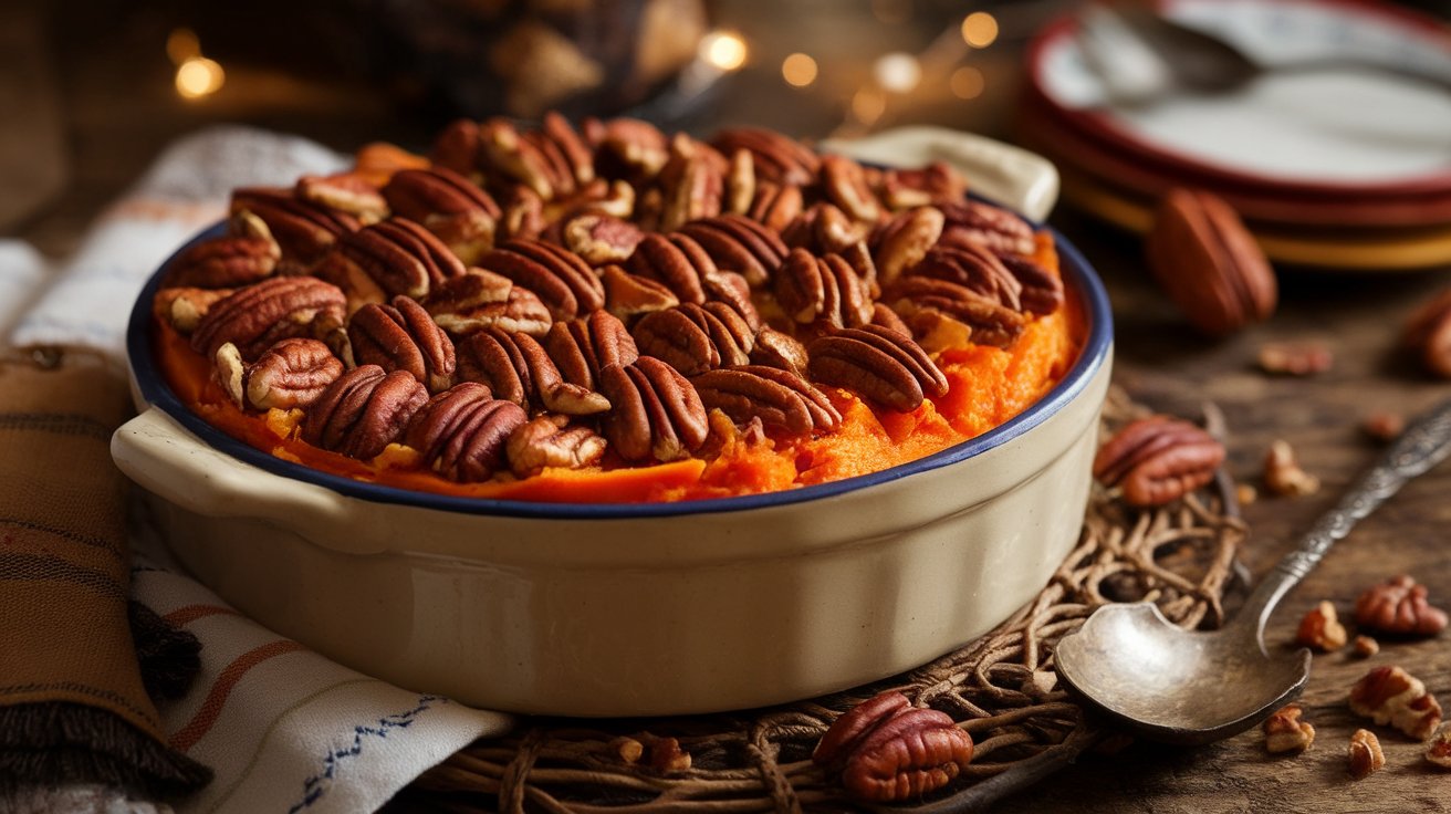 Delicious Vegan Sweet Potato Casserole with Pecan Topping