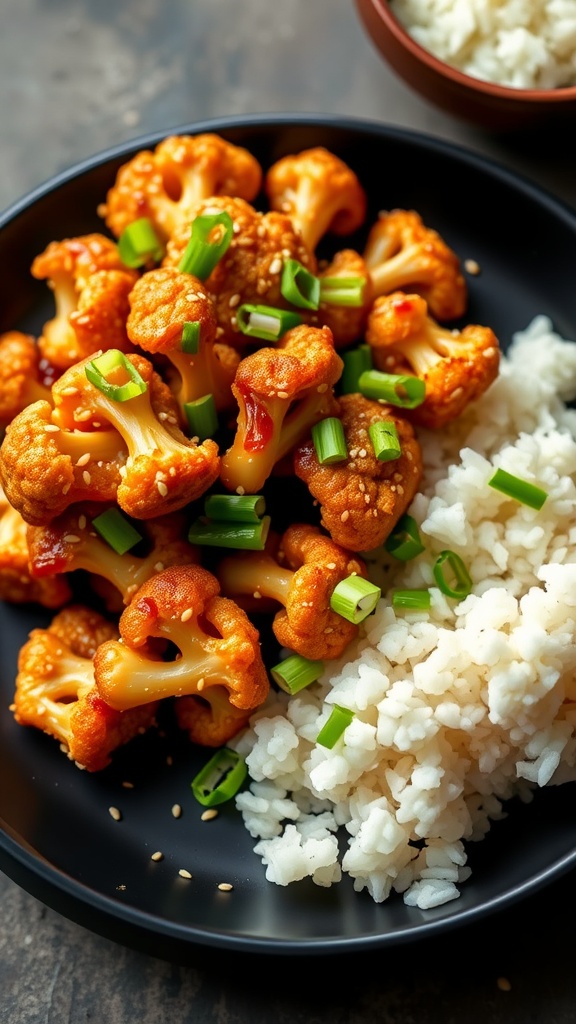 Sticky Sesame Cauliflower served with rice